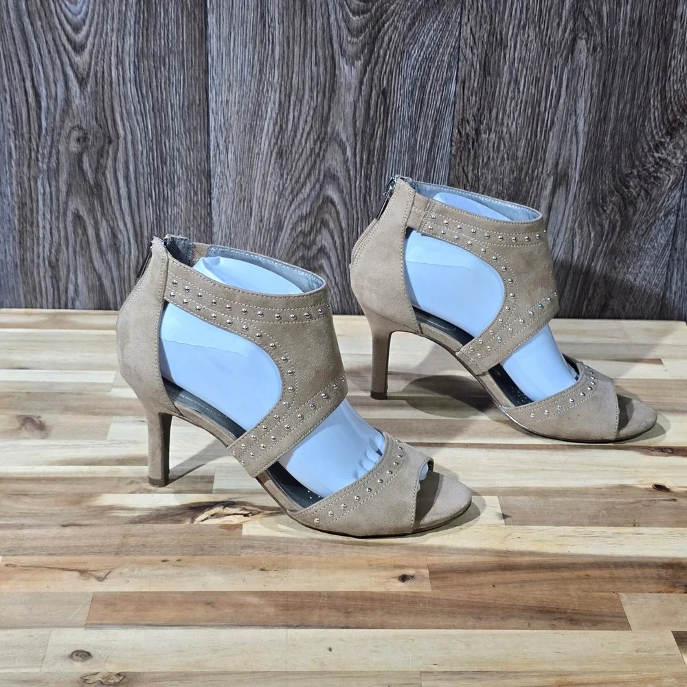 Worthington Tan Suede Studded Cut-Out Bootie Stiletto‎ Heels Women's 8.5 M